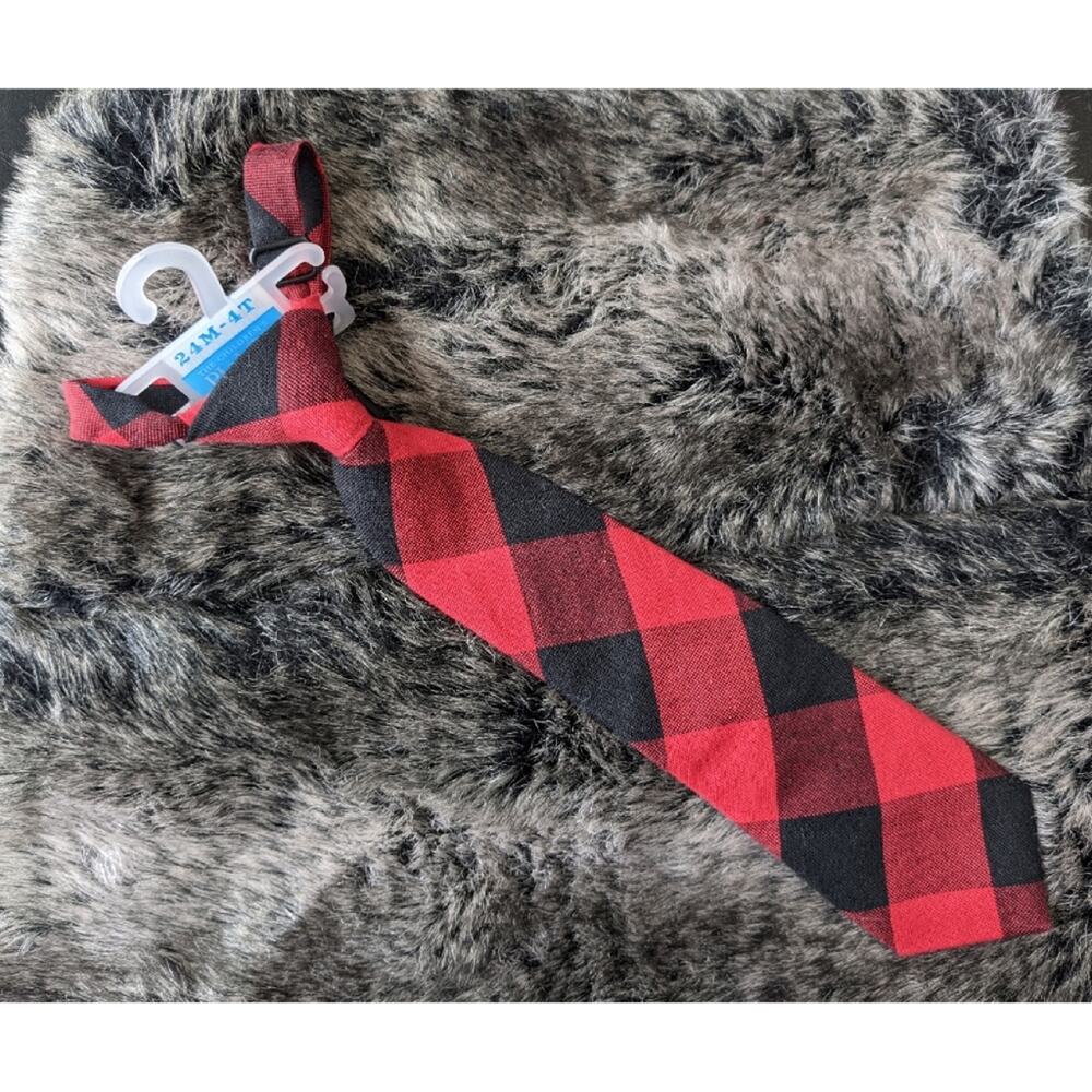 Children's Place Red Buffalo Plaid Boys Tie new 24m-2t